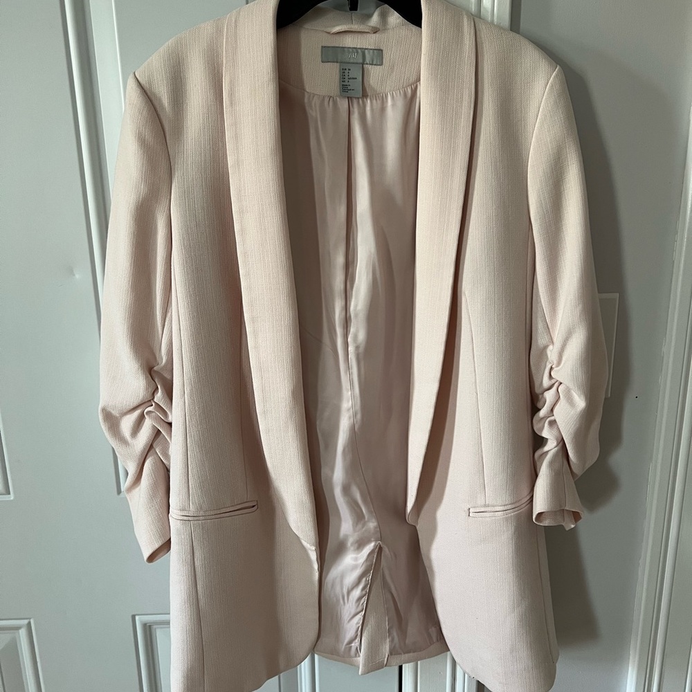 H&M Cream Blazer with Ruched Sleeves